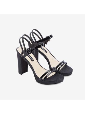 NINE WEST DAISY BLOCK HEEL SLINGBACK HIGH HEEL SANDALS - BLACK